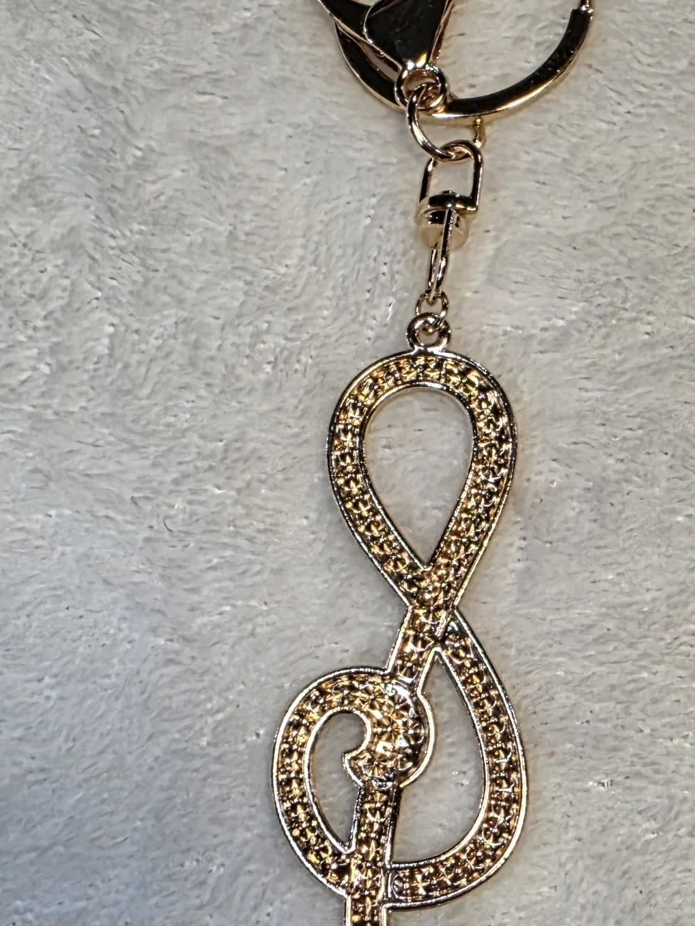 Rhinestone Treble Clef Keychain - Gold Tone